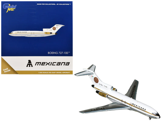 Boeing 727-100 Commercial Aircraft "Mexicana de Aviacion" (XA-SEJ) White with Gold Stripes 1/400 T&y Diecast Model Airplane by GeminiJets
