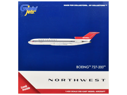 Boeing 727-200 Commercial Aircraft "Northwest Airlines" (N254US) White with Blue Stripes and Red Tail 1/400 Diecast Model by GeminiJets