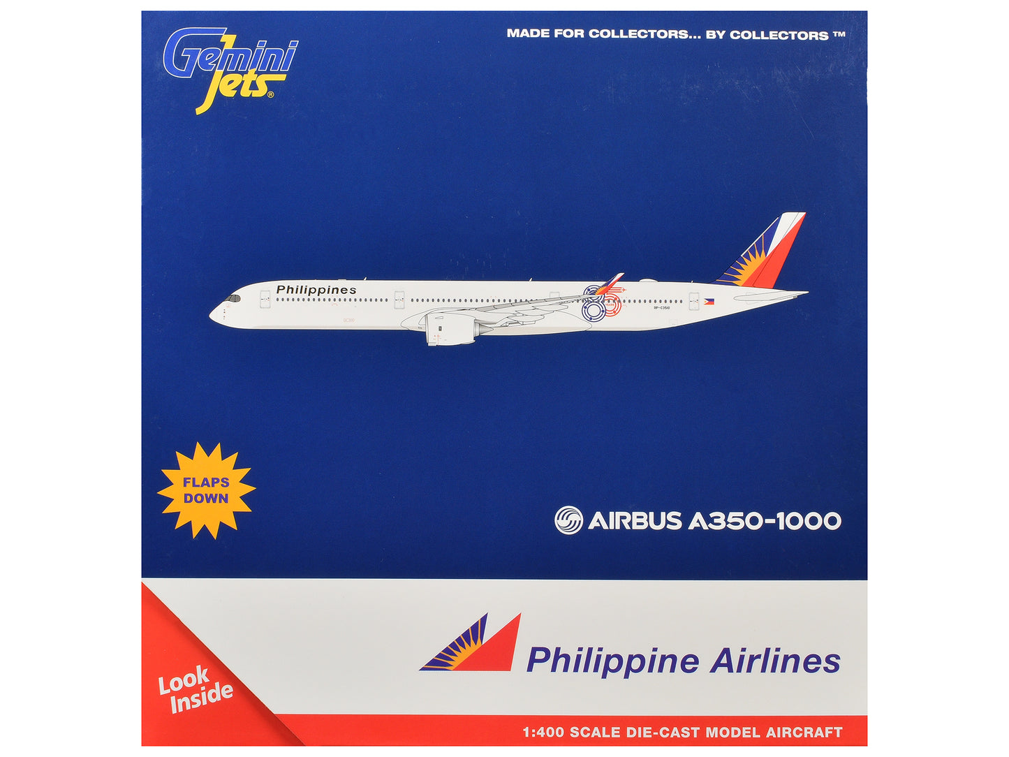 Airbus A350-1000 Commercial Aircraft with Flaps Down "Philippine Airlines - 85 Years" (RP-C3510) White Tail Graphics 1/400 Diecast Model Airplane by GeminiJets <h2>Airbus GeminiJets</h2> <p>High-quali