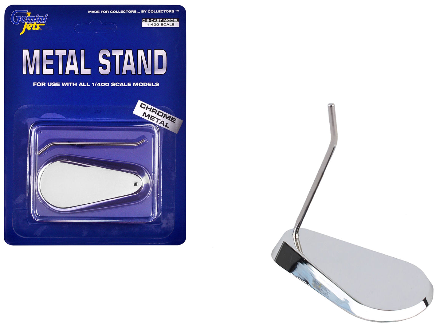 Chrome Metal Display Stand for 1/400 Scale Models by GeminiJets <h2>Chrome GeminiJets</h2> <p>High-quality diecast model car perfect collectors and enthusiasts. Features detailed interior exterior cra