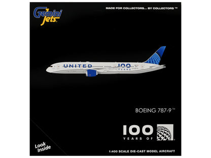 Boeing 787-9 Commercial Aircraft "United Airlines 100 Years" (N61101) White with Blue Tail 1/400 Diecast Model by GeminiJets <h2>Boeing GeminiJets</h2> <p>High-quality car perfect for collectors and e