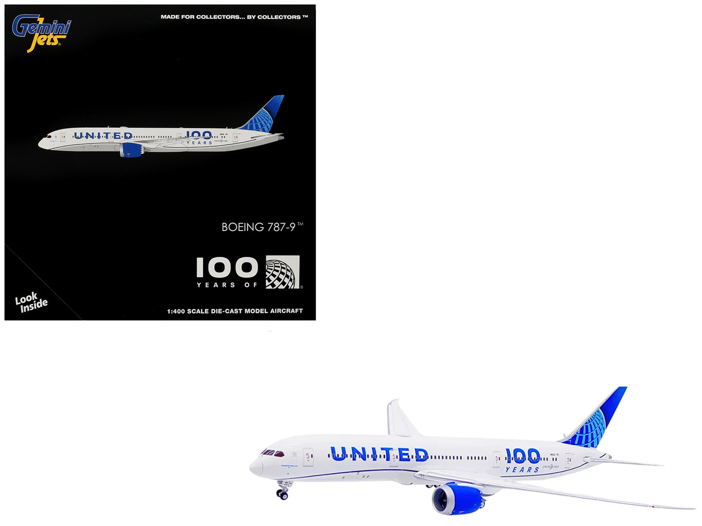 Boeing 787-9 Commercial Aircraft "United Airlines 100 Years" (N61101) White with Blue Tail 1/400 Diecast Model by GeminiJets <h2>Boeing GeminiJets</h2> <p>High-quality car perfect for collectors and e