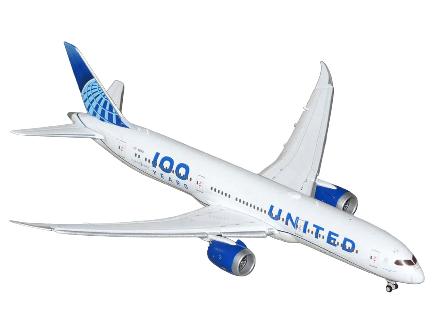 Boeing 787-9 Commercial Aircraft with Flaps Down "United Airlines 100 Years" (N61101) White Graphics and Blue Tail 1/400 Diecast Model by GeminiJets <h2>Boeing GeminiJets</h2> <p>High-quality car perf