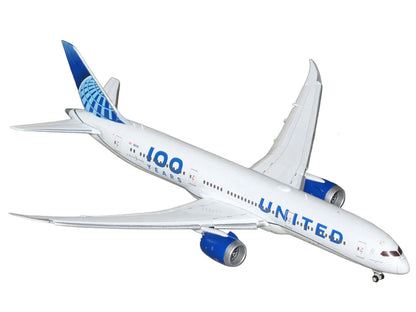 Boeing 787-9 Commercial Aircraft with Flaps Down "United Airlines 100 Years" (N61101) White Graphics and Blue Tail 1/400 Diecast Model by GeminiJets <h2>Boeing GeminiJets</h2> <p>High-quality car perf