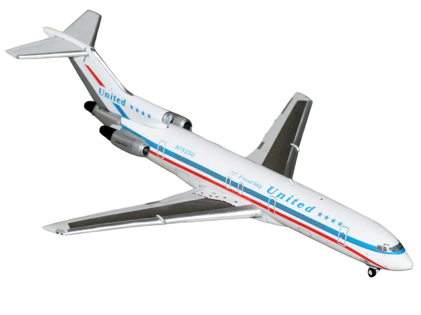Boeing 727-200 Commercial Aircraft "United Airlines - Stars & Bars/Friend Ship" (N7620U) White with Red and Blue Stripes 1/400 Diecast Model Airplane by GeminiJets <h2>Boeing GeminiJets</h2> <p>High-q