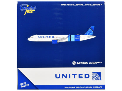 Airbus A321neo Commercial Aircraft "United Airlines Coastliner" (N94750) White with Blue Stripes and Tail 1/400 Diecast Model Airplane by GeminiJets