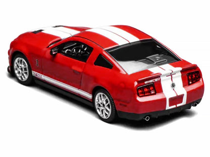 2007 Ford Mustang Shelby GT500 Torch Red with White Stripes 1/64 T&y Diecast Model Car by MotorHelix & Greenlight