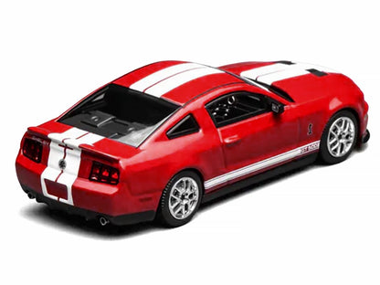 2007 Ford Mustang Shelby GT500 Torch Red with White Stripes 1/64 T&y Diecast Model Car by MotorHelix & Greenlight