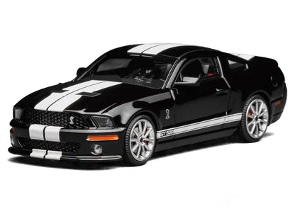2007 Ford Mustang Shelby GT500 Ebony Black with White Stripes 1/64 T&y Diecast Model Car by MotorHelix & Greenlight