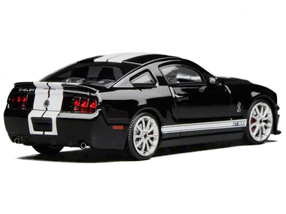 2007 Ford Mustang Shelby GT500 Ebony Black with White Stripes 1/64 T&y Diecast Model Car by MotorHelix & Greenlight