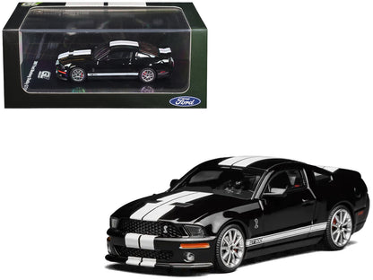 2007 Ford Mustang Shelby GT500 Ebony Black with White Stripes 1/64 T&y Diecast Model Car by MotorHelix & Greenlight
