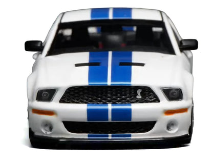 2007 Ford Mustang Shelby GT500 Performance White with Blue Stripes 1/64 T&y Diecast Model Car by MotorHelix & Greenlight