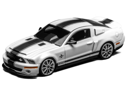 2007 Ford Mustang Shelby GT500 Super Snake Performance White with Matt Black Stripes 1/64 T&y Diecast Model Car by MotorHelix & Greenlight