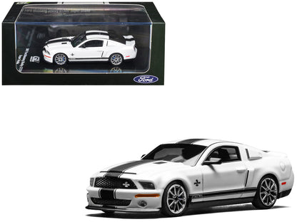2007 Ford Mustang Shelby GT500 Super Snake Performance White with Matt Black Stripes 1/64 T&y Diecast Model Car by MotorHelix & Greenlight
