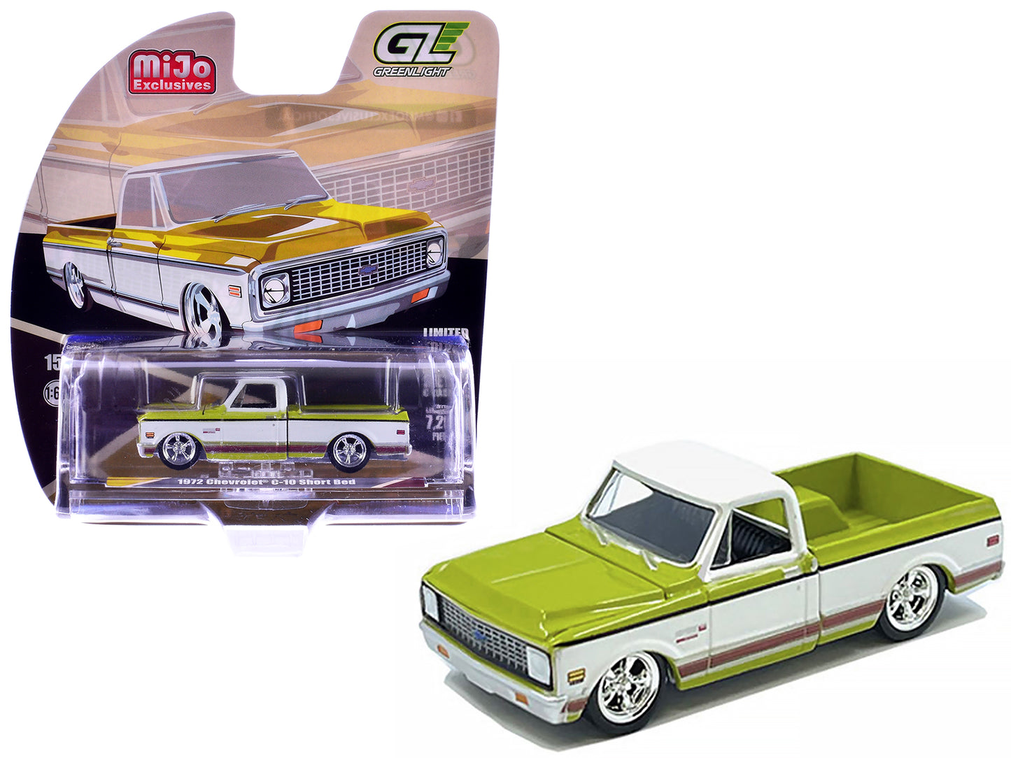GreenLight 1972 Chevrolet C-10 Short Bed Pickup Truck Mustard Yellow and White "Mijo Exclusives" Series 1/64 Diecast Model Car by <h2>1972 Greenlight</h2> <p>High-quality perfect for collectors enthus