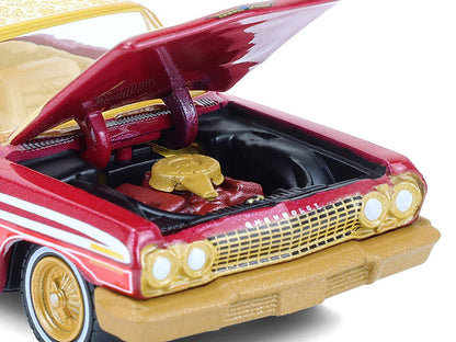 GreenLight 1963 Chevrolet Impala Lowrider "Michael Heralda Special Edition" Red Metallic with Cream Top and Interior Gold Graphics "Hobby Exclusive" Series 1/64 Diecast Model Car by <h2>1963 Greenligh