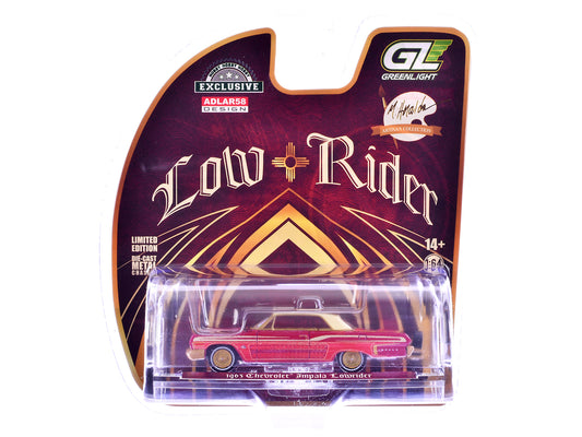 1963 Chevrolet Impala Lowrider "Michael Heralda Special Edition" Red Metallic with Cream Top and Interior with Gold Graphics "Hobby Exclusive" Series 1/64 T&y Diecast Model Car by Greenlight