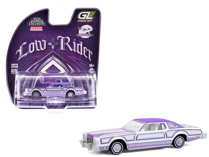 GreenLight 1973 Ford Thunderbird Lowrider "Michael Heralda Special Edition" Purple Metallic with Graphics and White Interior "Hobby Exclusive" Series 1/64 Diecast Model Car by <h2>1973 Greenlight</h2>