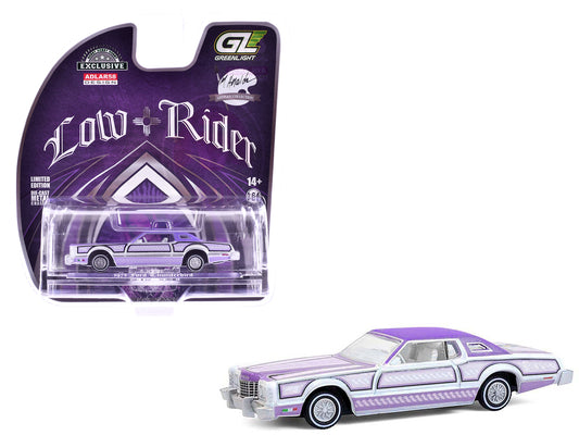 1973 Ford Thunderbird Lowrider "Michael Heralda Special Edition" Purple Metallic with Graphics and White Interior "Hobby Exclusive" Series 1/64 T&y Diecast Model Car by Greenlight