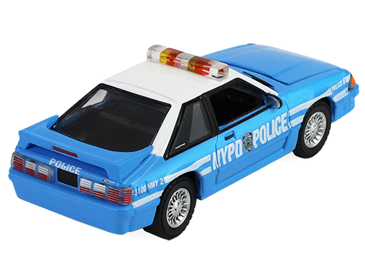 1987 Ford Mustang Blue White Top 1/64 Diecast Model Car - Greenlight