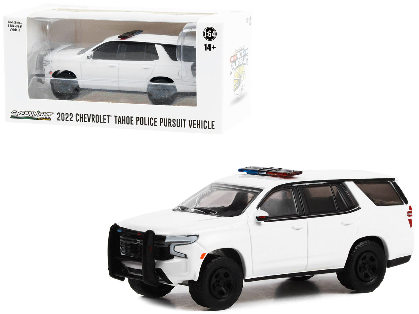 2022 Chevrolet Tahoe Police Pursuit Vehicle (PPV) White with Light Bar "Hot Pursuit" "Hobby Exclusive" Series 1/64 T&y Diecast Model Car by Greenlight