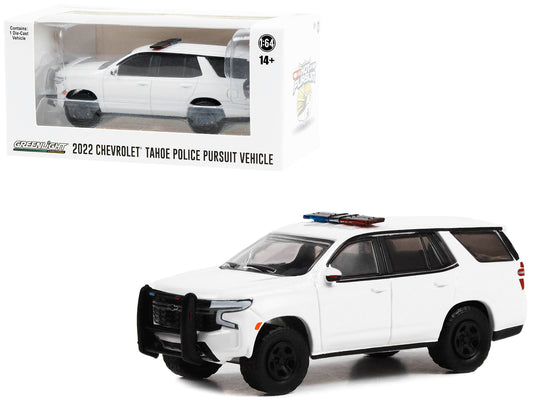 2022 Chevrolet Tahoe Police Pursuit Vehicle (PPV) White with Light Bar "Hot Pursuit" "Hobby Exclusive" Series 1/64 T&y Diecast Model Car by Greenlight