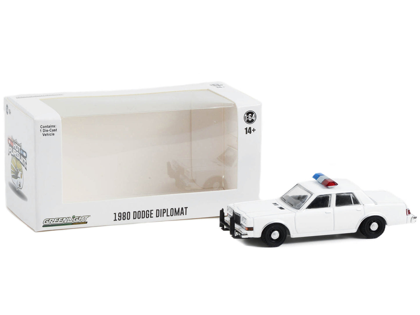 GreenLight 1980-1989 Dodge Diplomat Police Unmarked White with Light Bar "Hot Pursuit" "Hobby Exclusive" Series 1/64 Diecast Model Car by <h2>1980-1989 Greenlight</h2> <p>High-quality perfect for coll