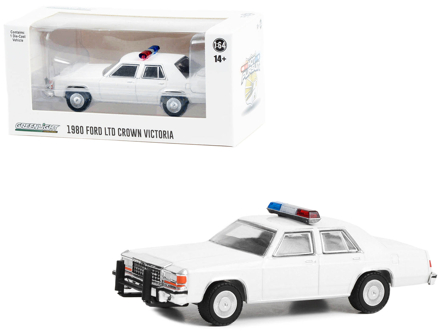 GreenLight 1980-1991 Ford LTD Crown Victoria Police White with Light Bar "Hot Pursuit" "Hobby Exclusive" Series 1/64 Diecast Model Car by <h2>1980-1991 Greenlight</h2> <p>High-quality perfect for coll