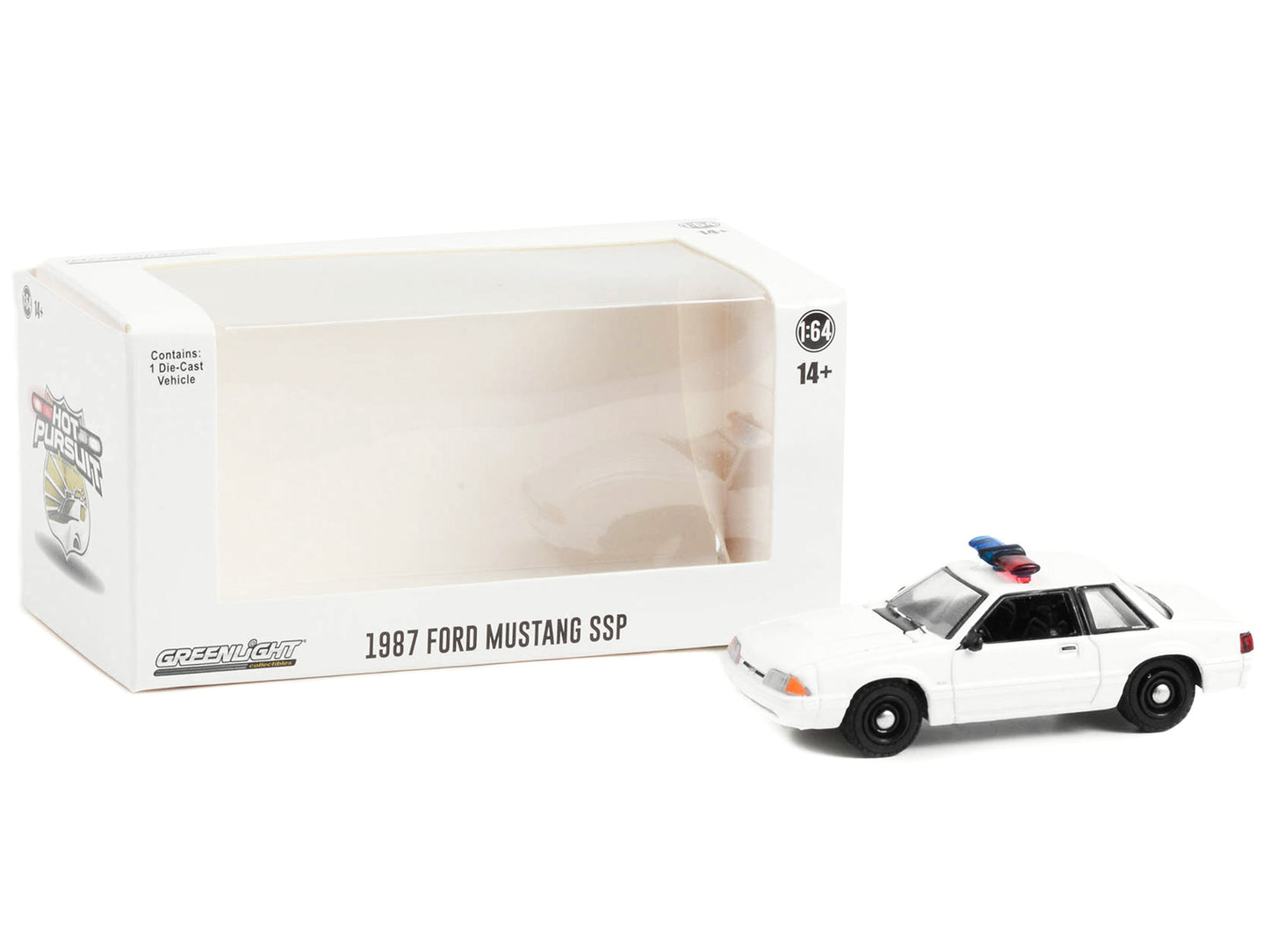 GreenLight 1987-1993 Ford Mustang SSP White Police Car with Light Bar "Hot Pursuit" "Hobby Exclusive" Series 1/64 Diecast Model by <h2>1987-1993 Greenlight</h2> <p>High-quality perfect for collectors