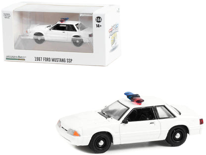 GreenLight 1987-1993 Ford Mustang SSP White Police Car with Light Bar "Hot Pursuit" "Hobby Exclusive" Series 1/64 Diecast Model by <h2>1987-1993 Greenlight</h2> <p>High-quality perfect for collectors