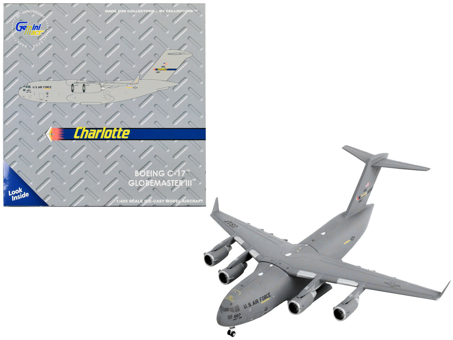 Boeing C-17 Globemaster III Transport Aircraft "Charlotte Air National Guard - United States Force" Gray "Gemini Macs" Series 1/400 Diecast Model Airplane by GeminiJets <h2>Boeing GeminiJets</h2> <p>H