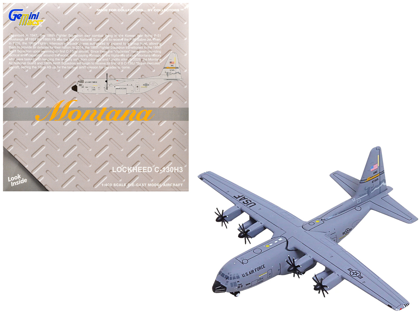 Lockheed C-130H3 Hercules Transport Aircraft "96-7325 120th Airlift Wing Montana Air National Guard" United States Force "Gemini Macs" Series 1/400 Diecast Model Airplane by GeminiJets <h2>Lockheed Ge