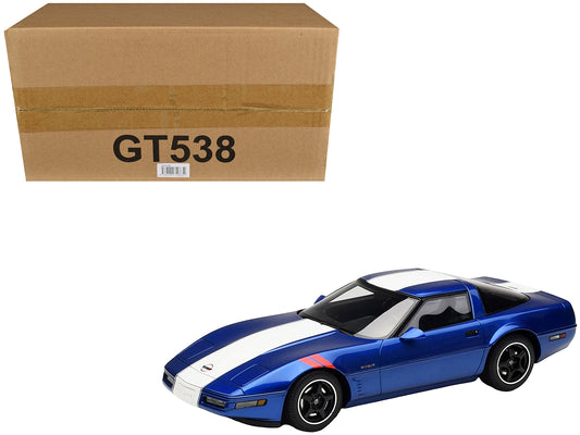 1996 Chevrolet Corvette C4 Grand Sport Blue Metallic with White Stripe 1/18 Model Car by GT Spirit T&y
