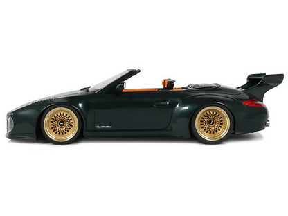 2024 Porsche 911 (997) Old & New Tokyo Auto Salon Cabriolet Dark Green Metallic with Orange Interior 1/18 Model Car by GT Spirit