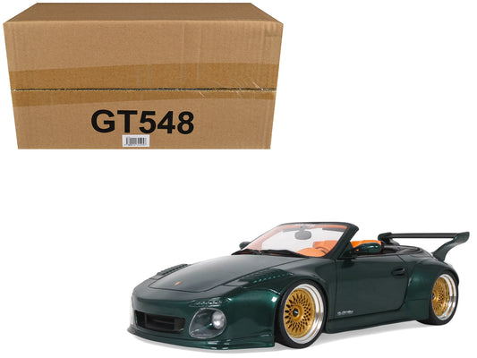 2024 Porsche 911 (997) Old & New Tokyo Auto Salon Cabriolet Dark Green Metallic with Orange Interior 1/18 Model Car by GT Spirit T&y