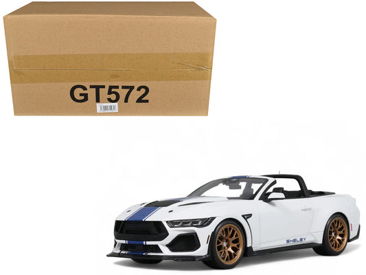 2025 Shelby Mustang Supersnake Convertible White with Blue Stripes 1/18 Model Car by GT Spirit T&y