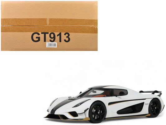 2023 Koenigsegg Regera White with Black Stripes 1/18 Model Car by GT Spirit T&y