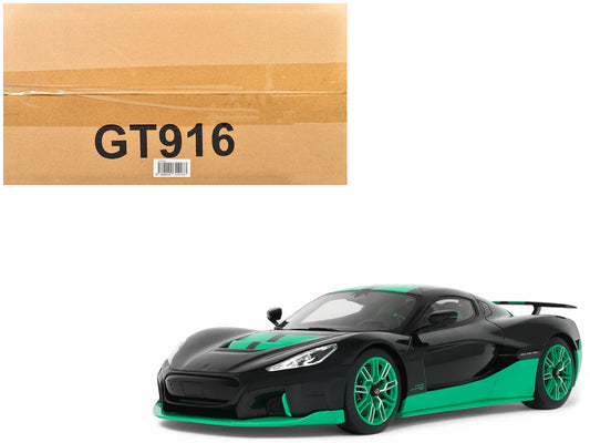 2023 Rimac Nevera Black with Green Stripes 1/18 Model Car by GT Spirit T&y