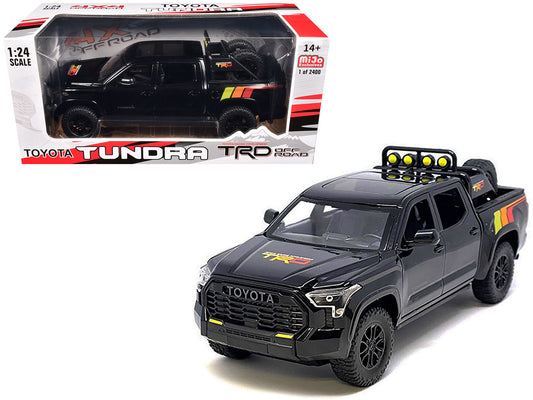 2023 T&yota Tundra TRD 4x4 Pickup Truck Black with TRD Stripes with Sunroof and Wheel Rack Limited Edition to 2400 pieces Worldwide 1/24 T&y Diecast Model Car
