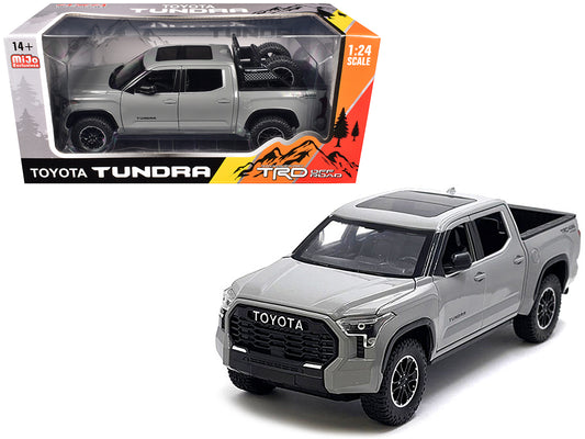 2023 T&yota Tundra TRD 4x4 Pickup Truck Cement Gray with Sunroof and Wheel Rack 1/24 T&y Diecast Model Car
