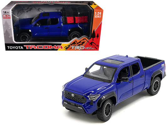 2024 T&yota Tacoma TRD Off-Road Edition Pickup Truck Blue Metallic with Bed Camper 1/24 T&y Diecast Model Car