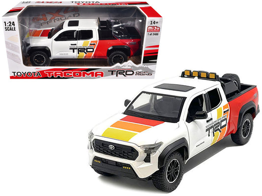 2024 T&yota Tacoma TRD Off Road Edition Pickup Truck White and Red with TRD Stripes with Sunroof and Wheel Rack Limited Edition to 2400 pieces Worldwide 1/24 T&y Diecast Model Car