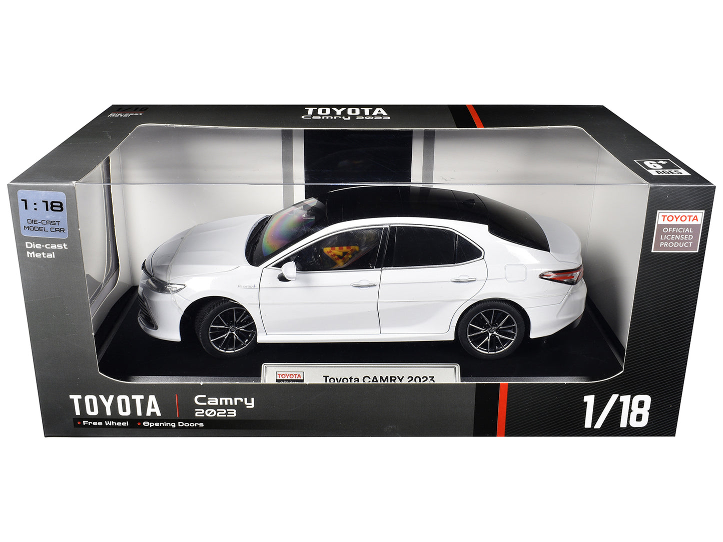 2023 T&yota Camry Hybrid White Metallic with Black Top 1/18 T&y Diecast Model Car by Heimanba