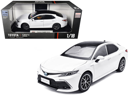 2023 T&yota Camry Hybrid White Metallic with Black Top 1/18 T&y Diecast Model Car by Heimanba