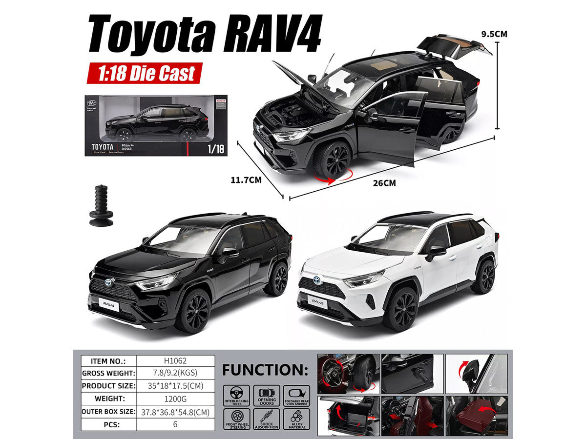 2023 T&yota Rav4 Hybrid White Metallic with Black Top 1/18 T&y Diecast Model Car by Heimanba