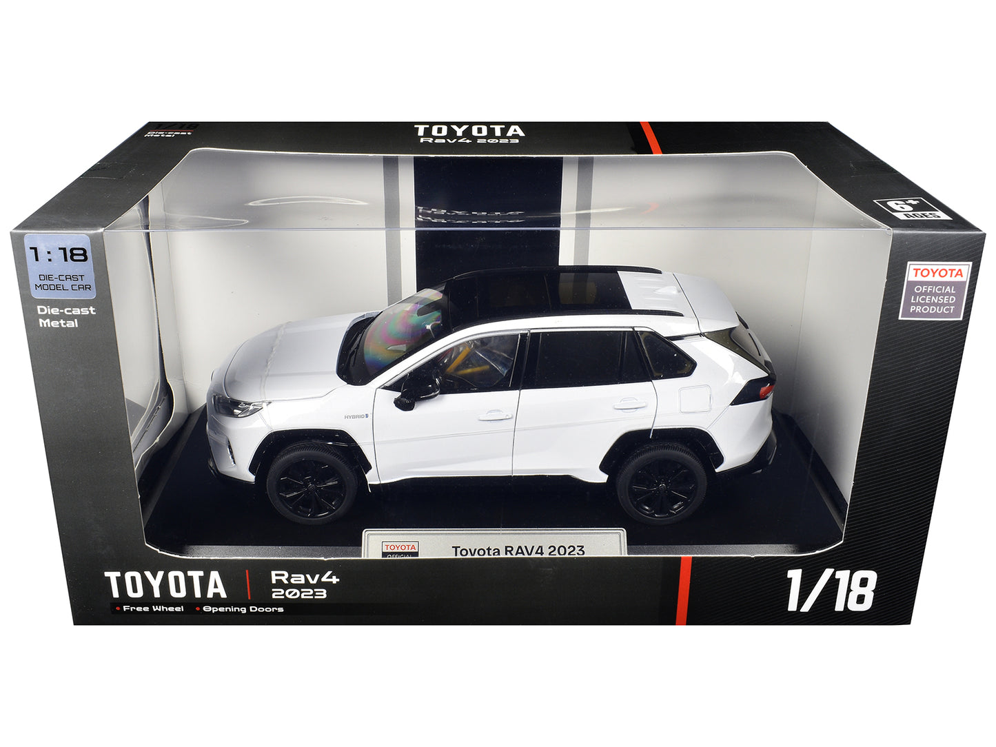 2023 T&yota Rav4 Hybrid White Metallic with Black Top 1/18 T&y Diecast Model Car by Heimanba