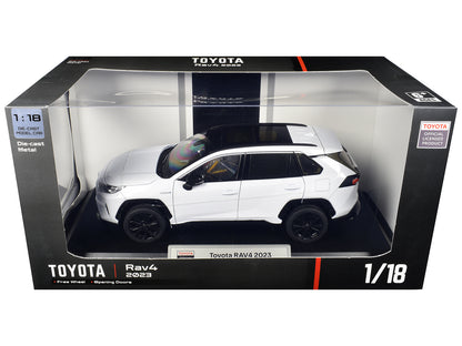 2023 T&yota Rav4 Hybrid White Metallic with Black Top 1/18 T&y Diecast Model Car by Heimanba