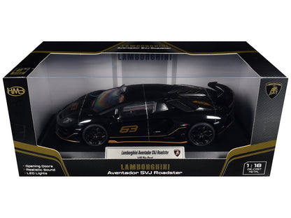 Lamborghini Aventador SVJ Roadster Black with Carbon Top and Gold Accents 1/18 T&y Diecast Model Car by Heimanba