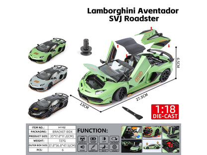 Lamborghini Aventador SVJ Roadster Black with Carbon Top and Gold Accents 1/18 T&y Diecast Model Car by Heimanba
