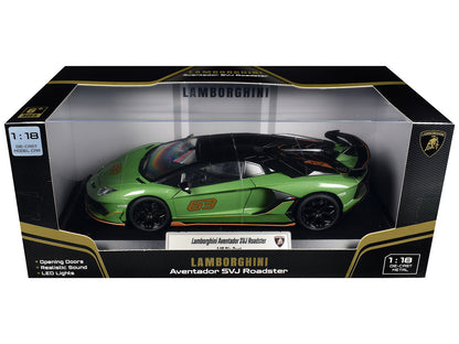 Lamborghini Aventador SVJ Roadster Green Metallic with Carbon Top and Gold Accents 1/18 T&y Diecast Model Car by Heimanba